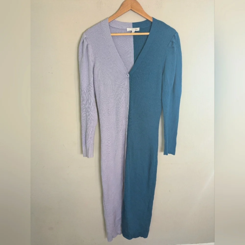 Busayo Colorblock Ribbed Purple Teal Midi Sweater Dress Size M